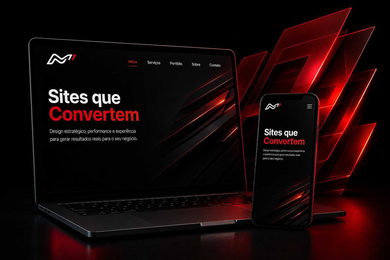 Mockup de sites desenvolvidos pela MSone Studio Digital em notebook e celular